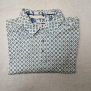 Tommy Bahama Polo Shirt Mens Large Blue Geometric Stretch Desert Diamond Golf